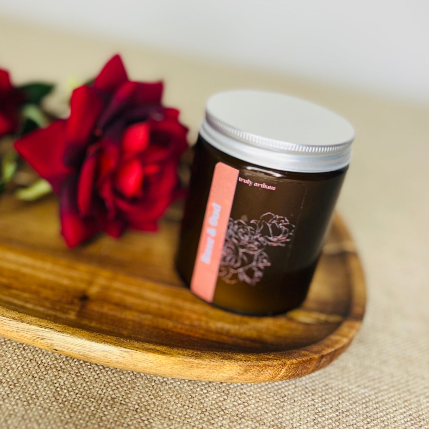 Rose and Oud Soy Wax Candle | Botanical Candle (v)