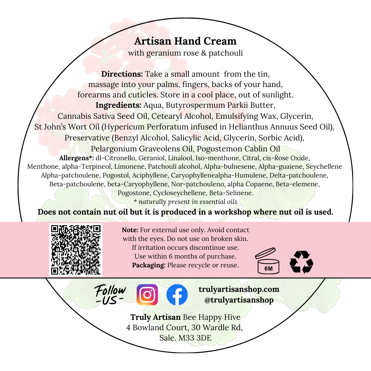 Geranium Rose and Patchouli Hand Cream (v)