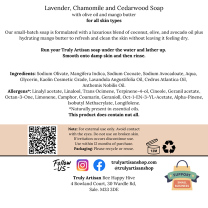 Lavender, Chamomile & Cedarwood Soap (v)